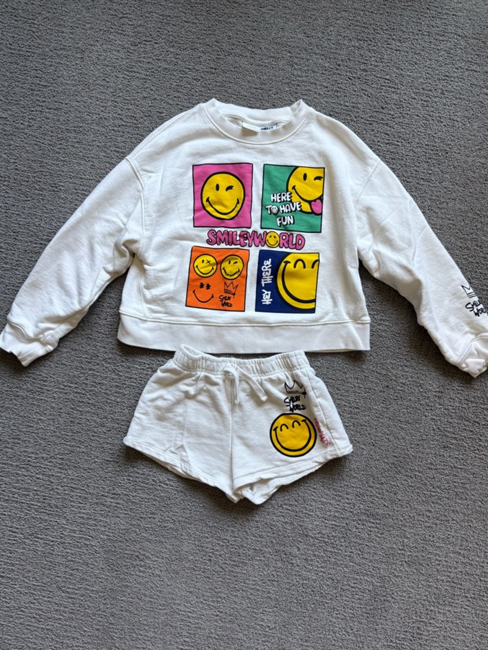Zara Kids SmileyWorld Label Cotton Sweatshirt and Shorts Set